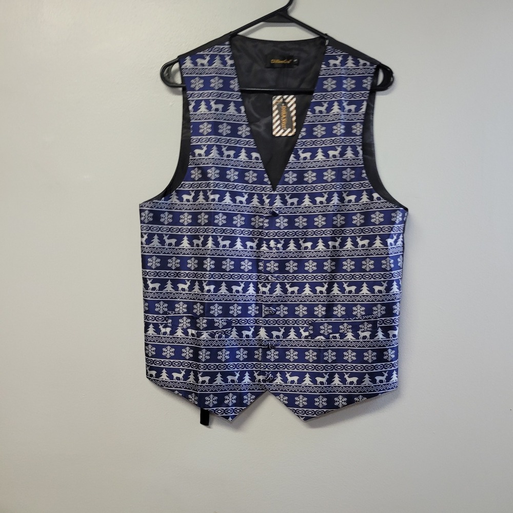 DiBanGu Mens Christmas Vest Blue Snowflake Reindeer Holiday Party Waistcoat S